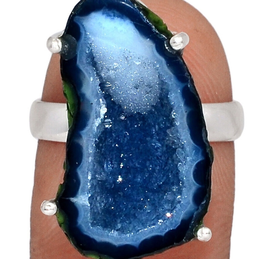 Genuine Coconut Druzy silver ring size